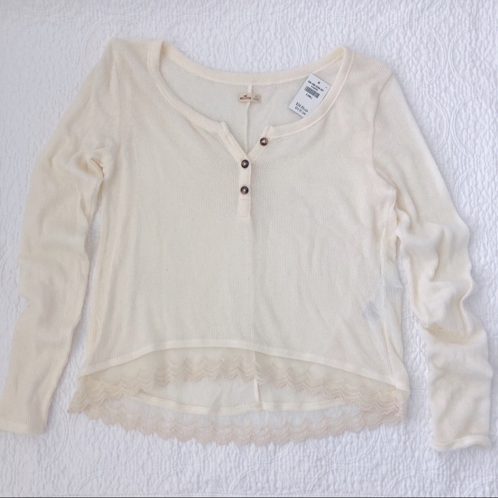 Hollister lace trim cream sweater